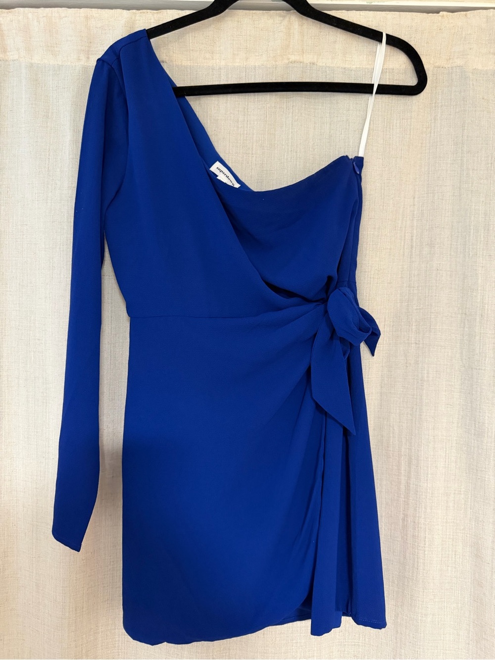 superdown One-Shoulder Royal Blue Wrap Mini Dress